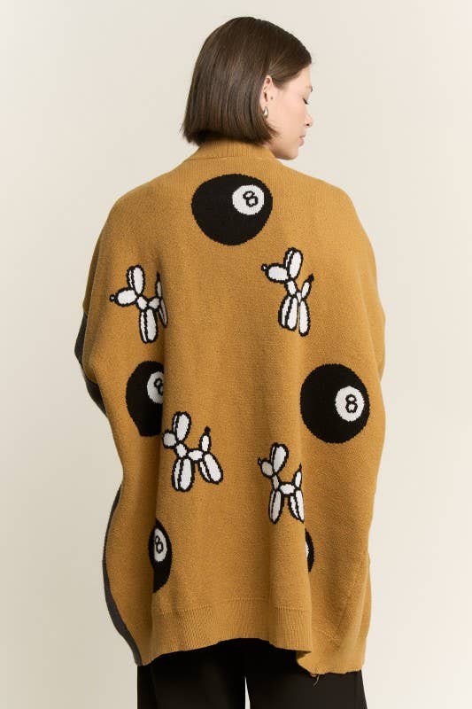 BALLOON DOG & 8BALL OVERSIZE CARDIGAN: MOCHA/CHARCOAL