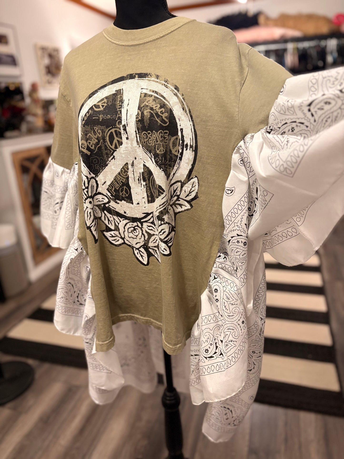 Peace Bandana Ruffle Hi/Lo Tee Fits a Small to XL
