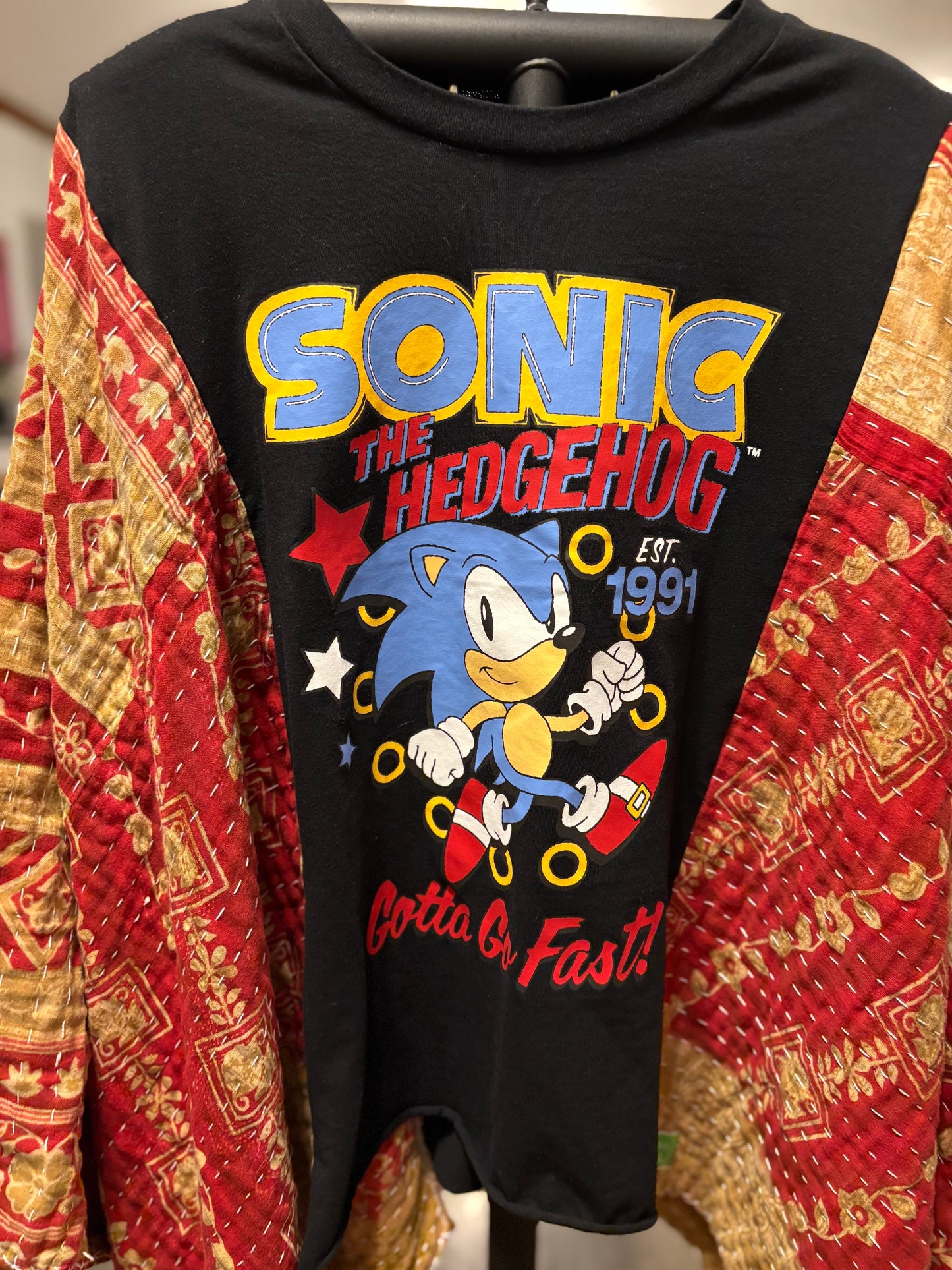 Sonic Upcycled Vintage Kantha Poncho Tee Fits A Size Small to XXL