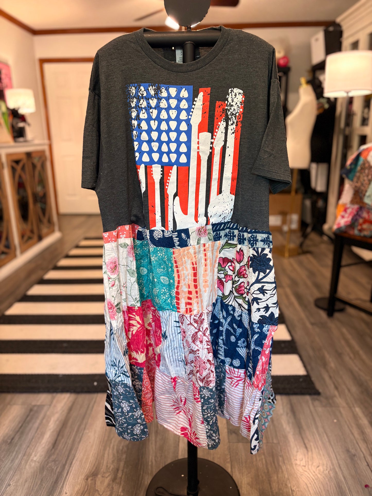 America Rocks Upcycled Patchwork Dress One Size Fits a Small to XXL
