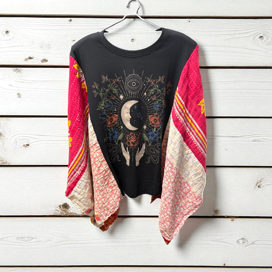 Celestial Upcycled Kantha Closed Side Poncho Fits a Small to 3X Super Oversized