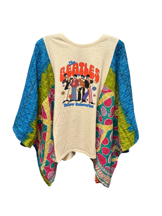 Yellow Submarine Upcycled Vintage Kantha Poncho Tee Fits A Size Small to 3X