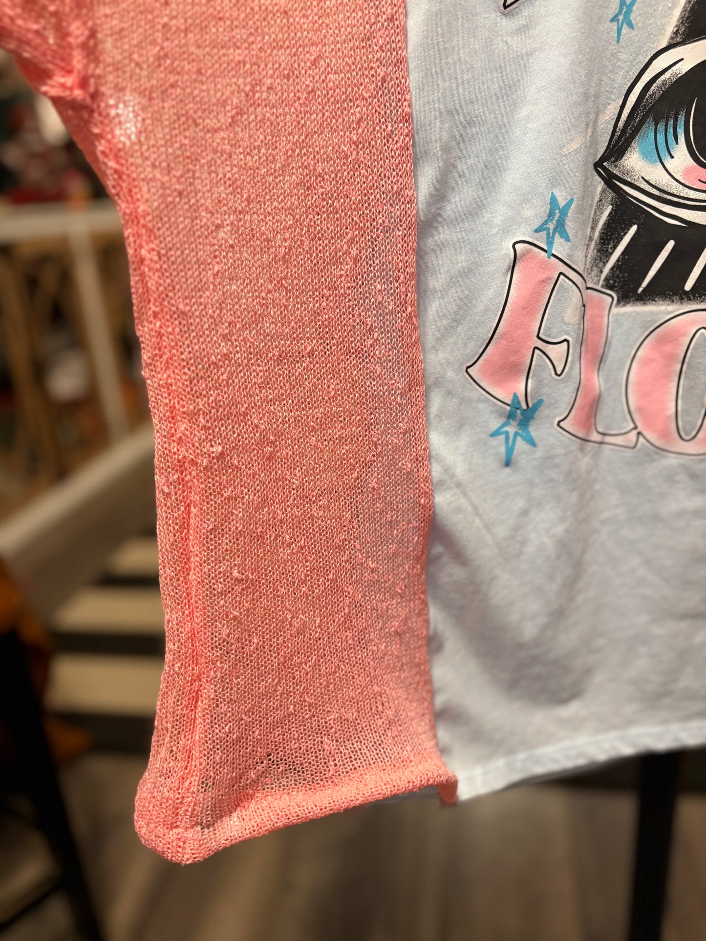 Pink Floyd Upcycled Drop Sleeve Mesh Sweater Tee One Size Fits A Small to XL Oversized