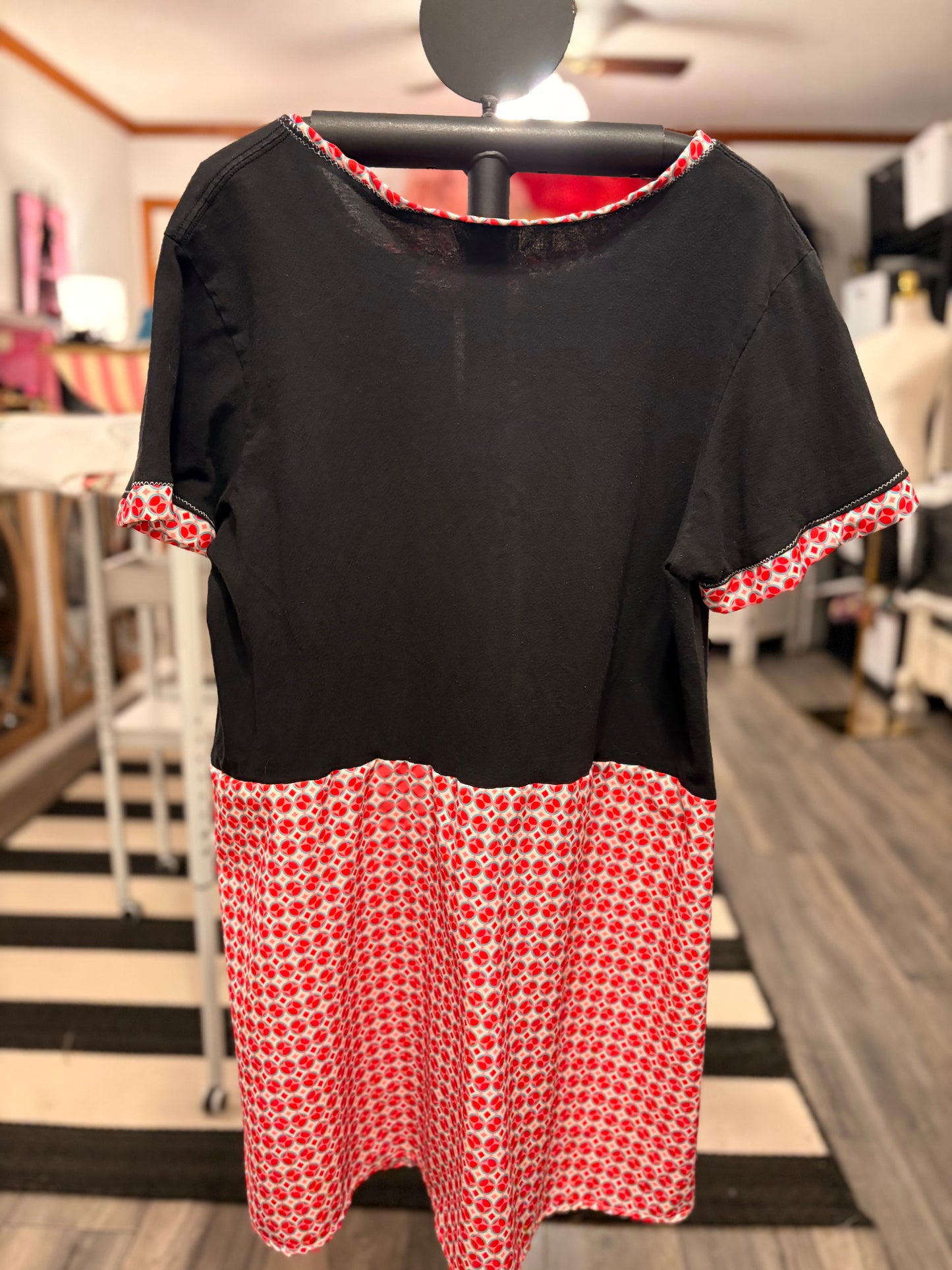 Red Kiss Glam Upcycled Tee One Size Fits a Small to Large