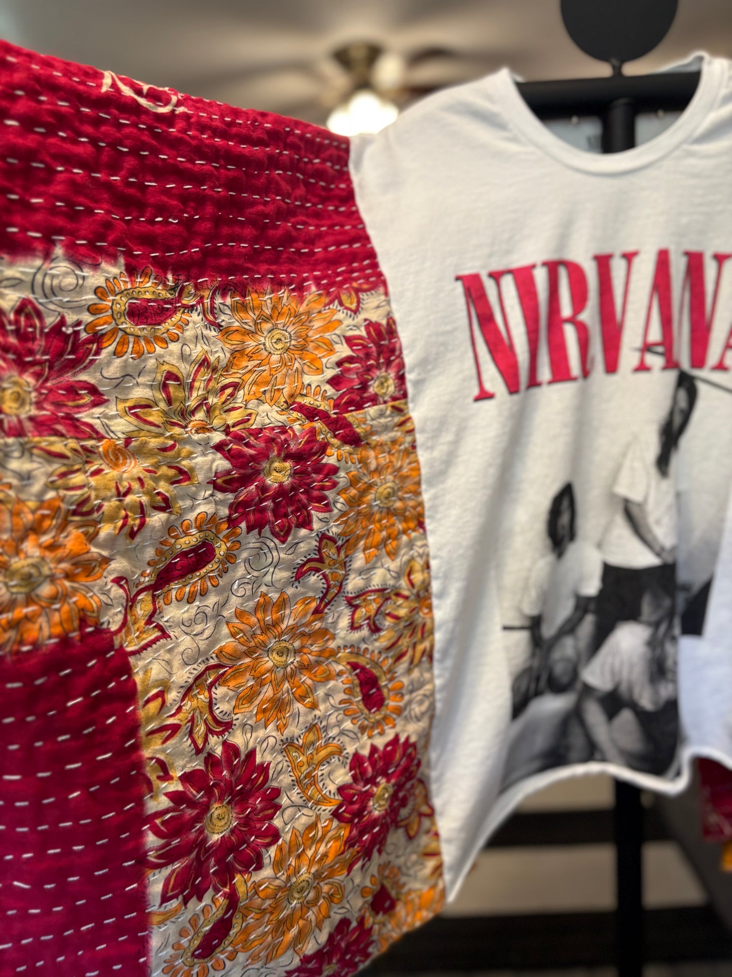 Nirvana  Upcycled Vintage Kantha Poncho Tee Fits A Size Large to 4X