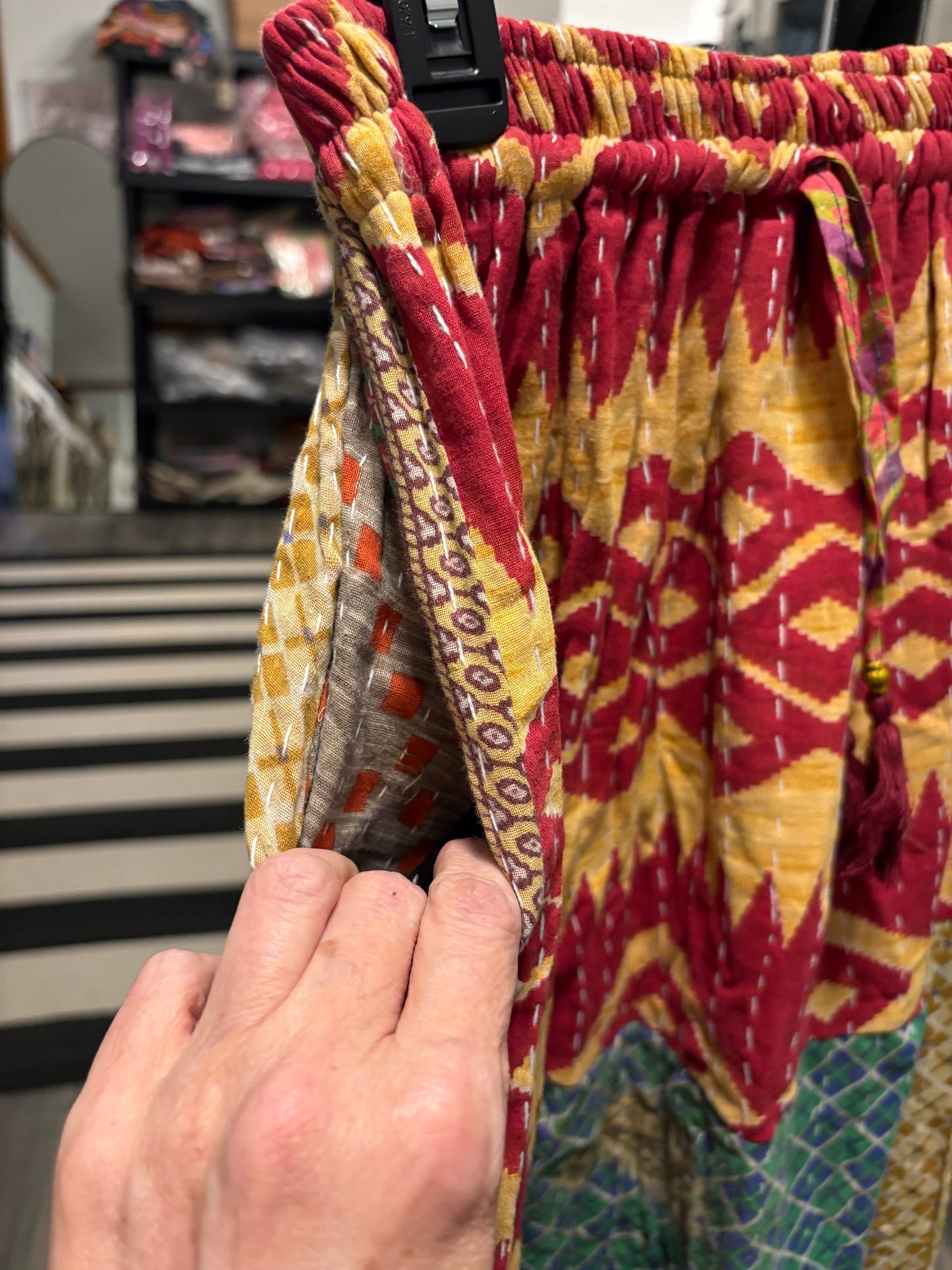 Vintage Kantha Boho Long Maxi Skirt with Pockets