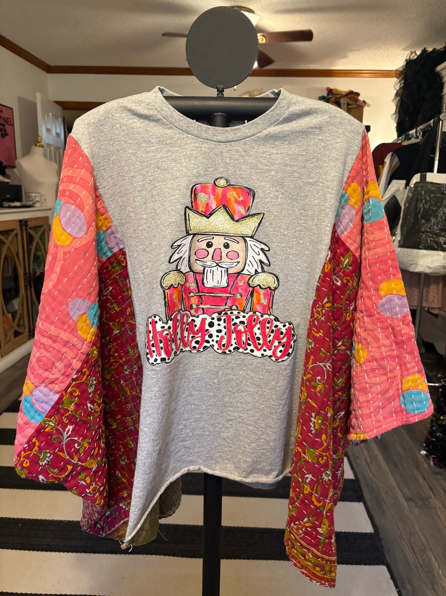 Holly Jolly Upcycled Vintage Kantha Quilt Poncho Tee One Size Fits a Small to XXL