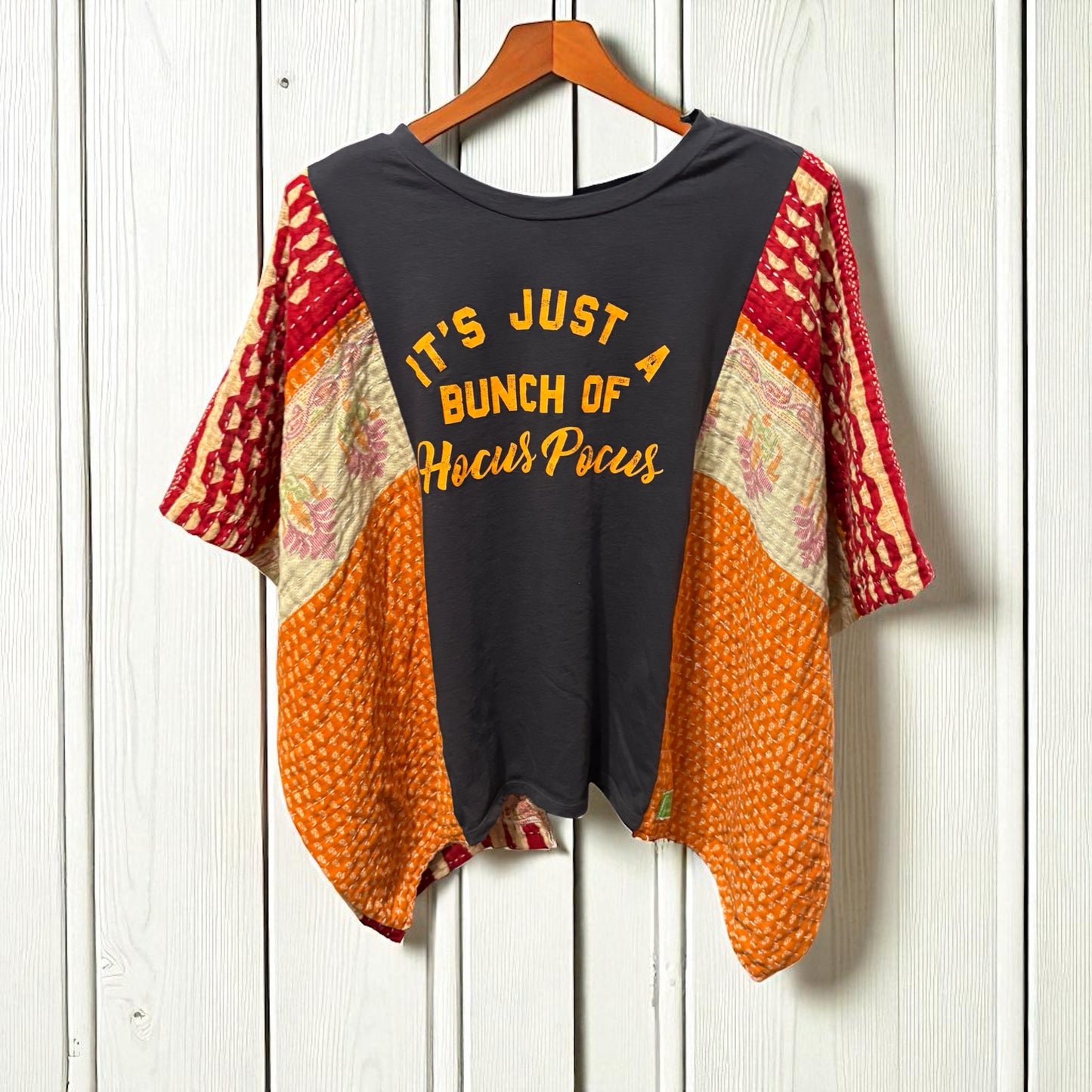 Hocus Pocus Upcycled Vintage Kantha Poncho Tee Fits A Size Small to XL