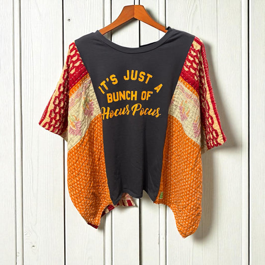 Hocus Pocus Upcycled Vintage Kantha Poncho Tee Fits A Size Small to XL