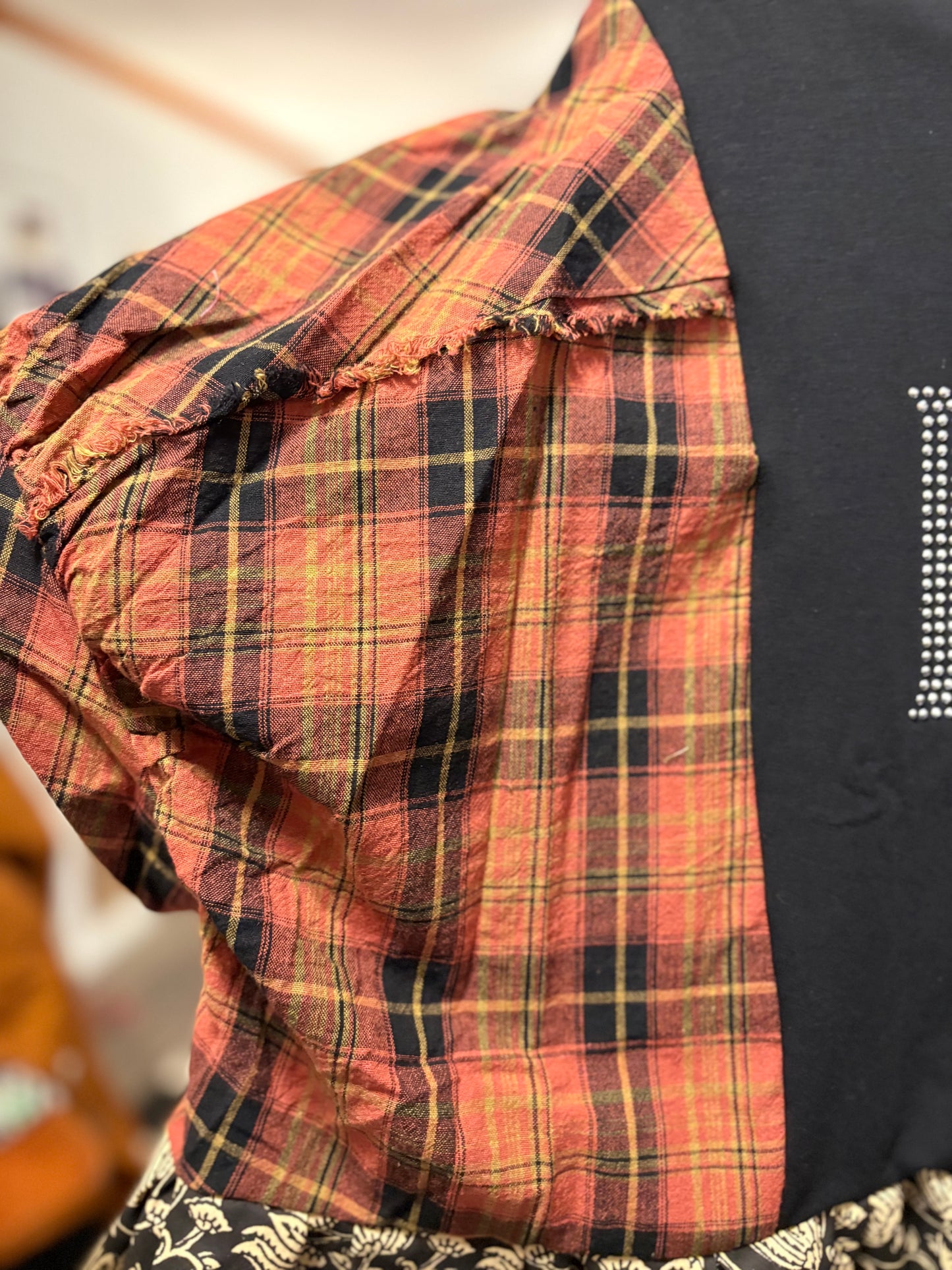 Rocky Raccoon Upcycled Drop Sleeve Flannel Ballerina Tee One Size Fits A Small to XL Oversized