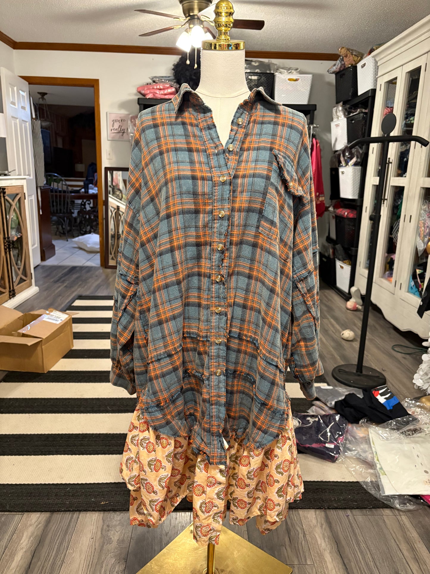 Petal Upcycled Oversized Frayed Flannel Dress One Size Fits a Small to XXL