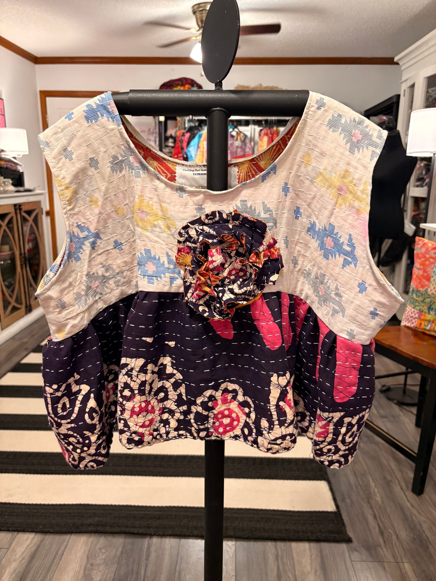 Emma Vintage Kantha Cabbage Rose Top One Size Fits a Small to XL