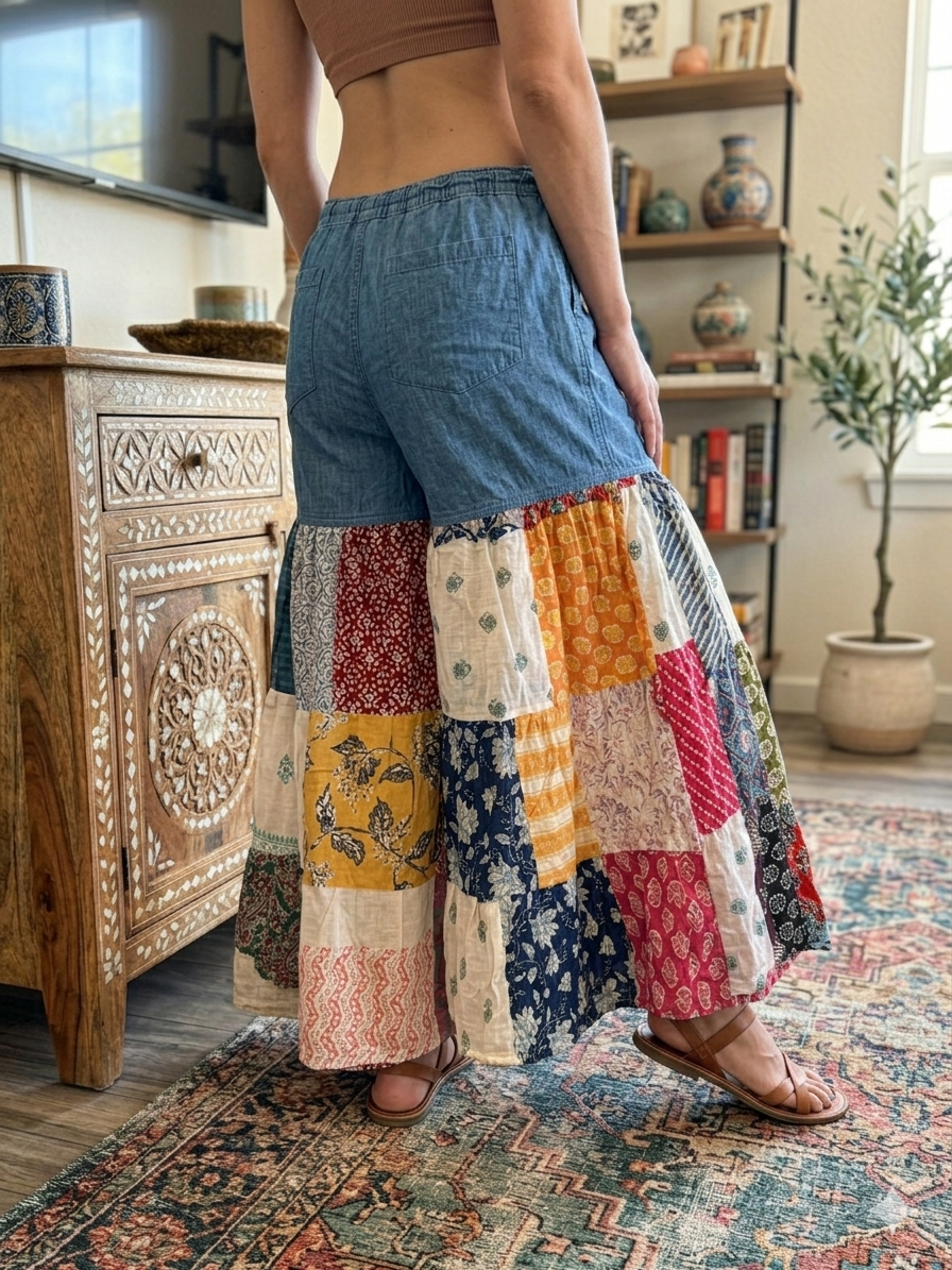Priscilla Patchwork Ruffled Patchwork Pants Fits 16/18