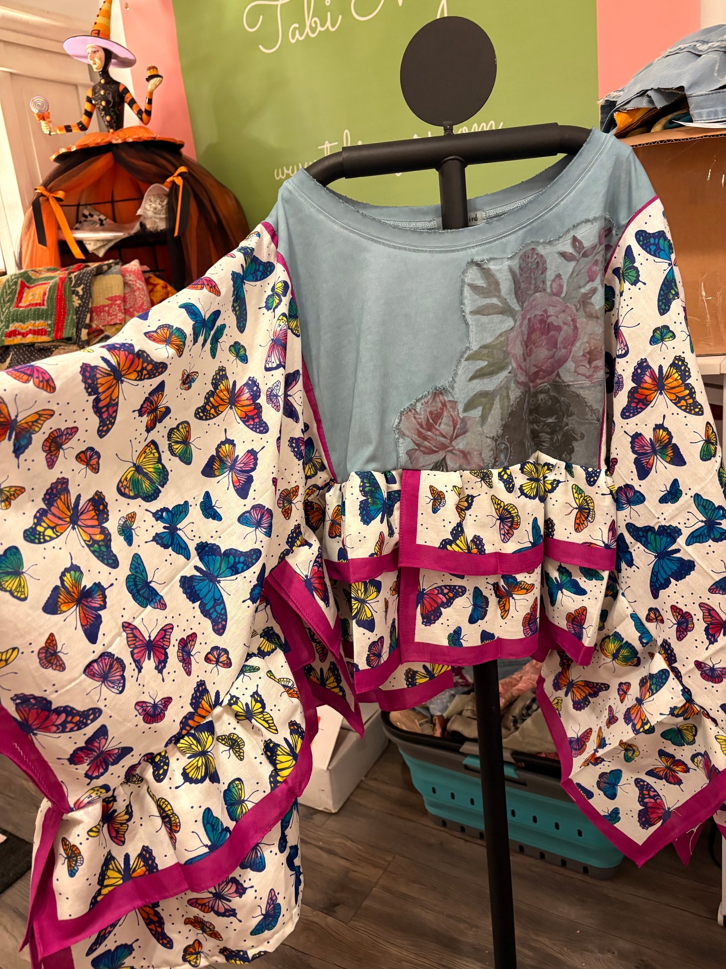 Butterflies and Flowers Bandana Ruffled Poncho One Size Fits a Small to XXL
