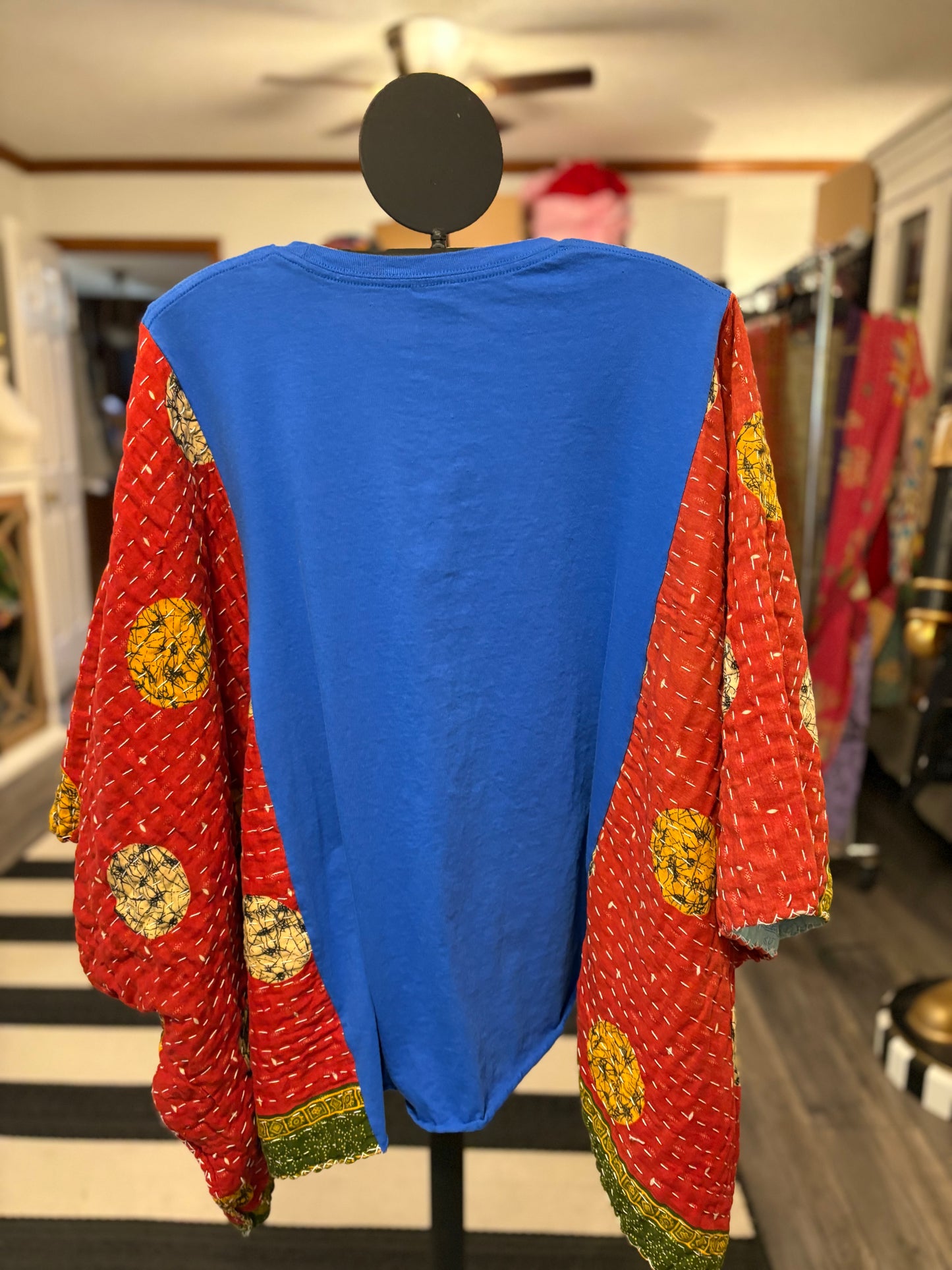 Yellow Submarine Upcycled Vintage Kantha Poncho Tee Fits A Size Small to 3X