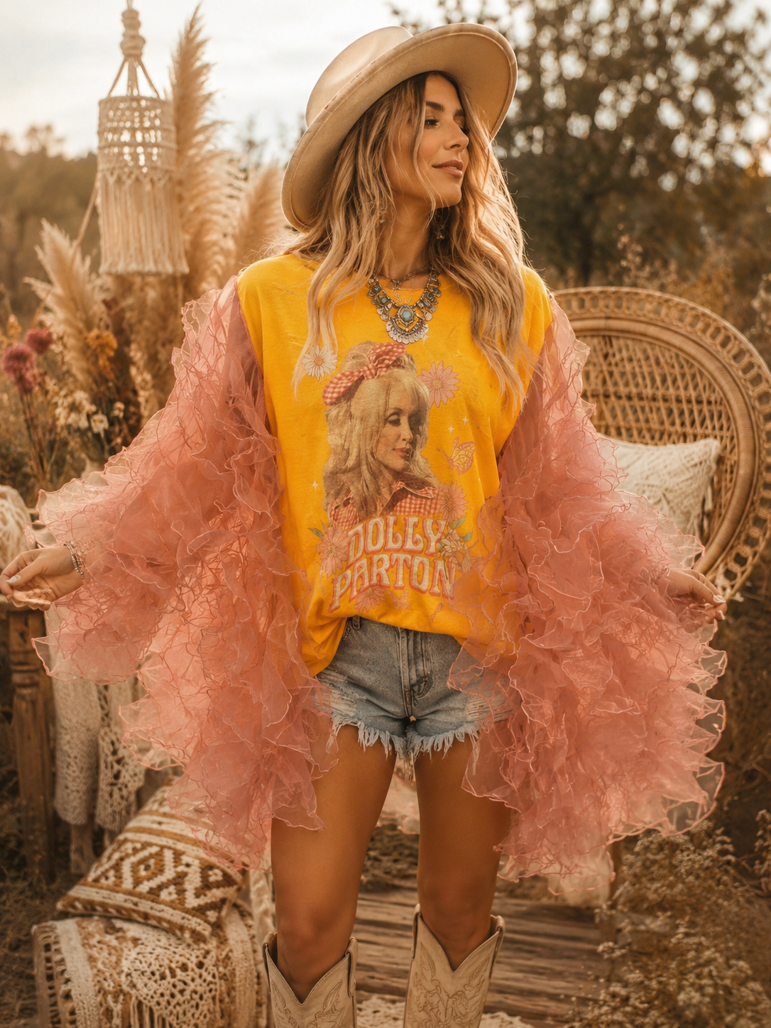 Dolly in Pink Rockstar Ruffle Top One Size Fits a Small to XXL