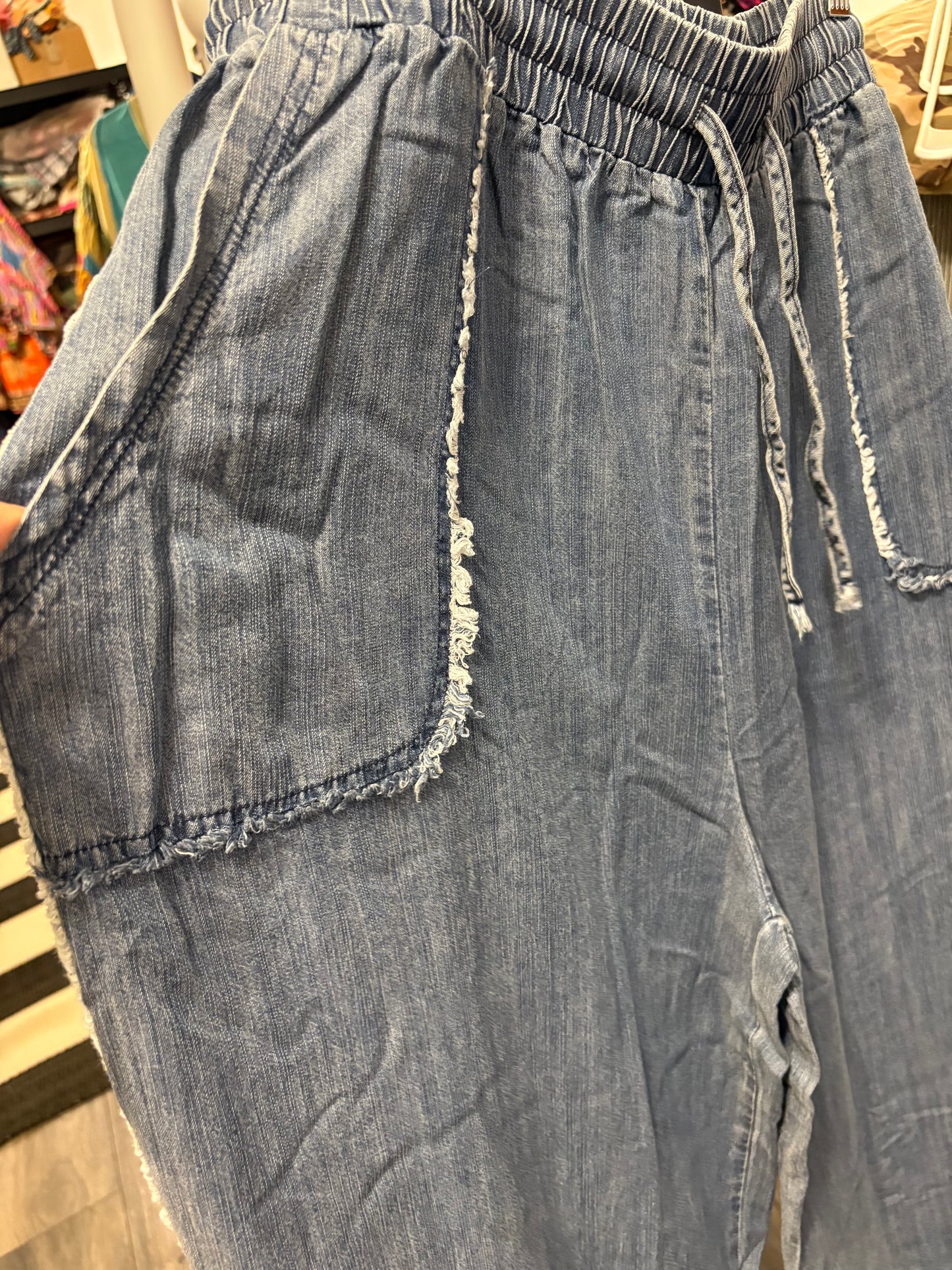 Hollys Upcycled Ruffled Denim Chambray Pants 1X