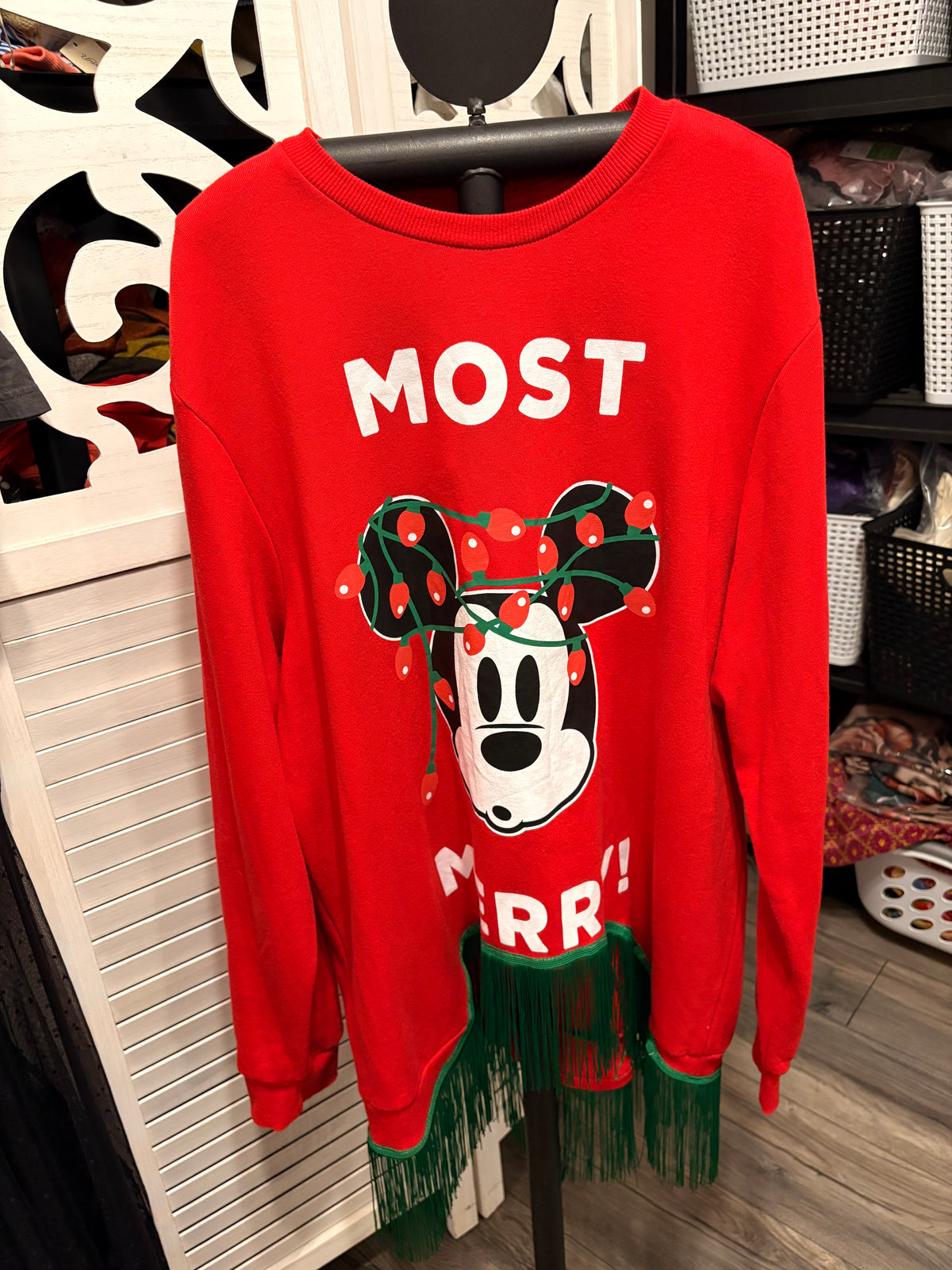 Most Merry Hi/Lo Glam Fringe Sweatshirt One Size Fits a Small to XL