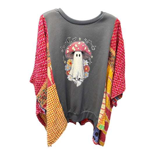 Mushroom Ghost Upcycled Vintage Kantha Poncho Tee Fits A Size Small to XXL
