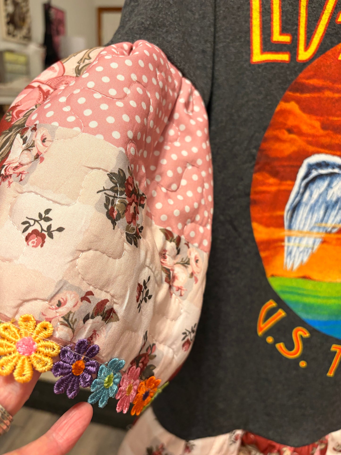 Zeppelin Upcycled Quilt Jumper One Size Fits Small to Large (4-12) Oversized!