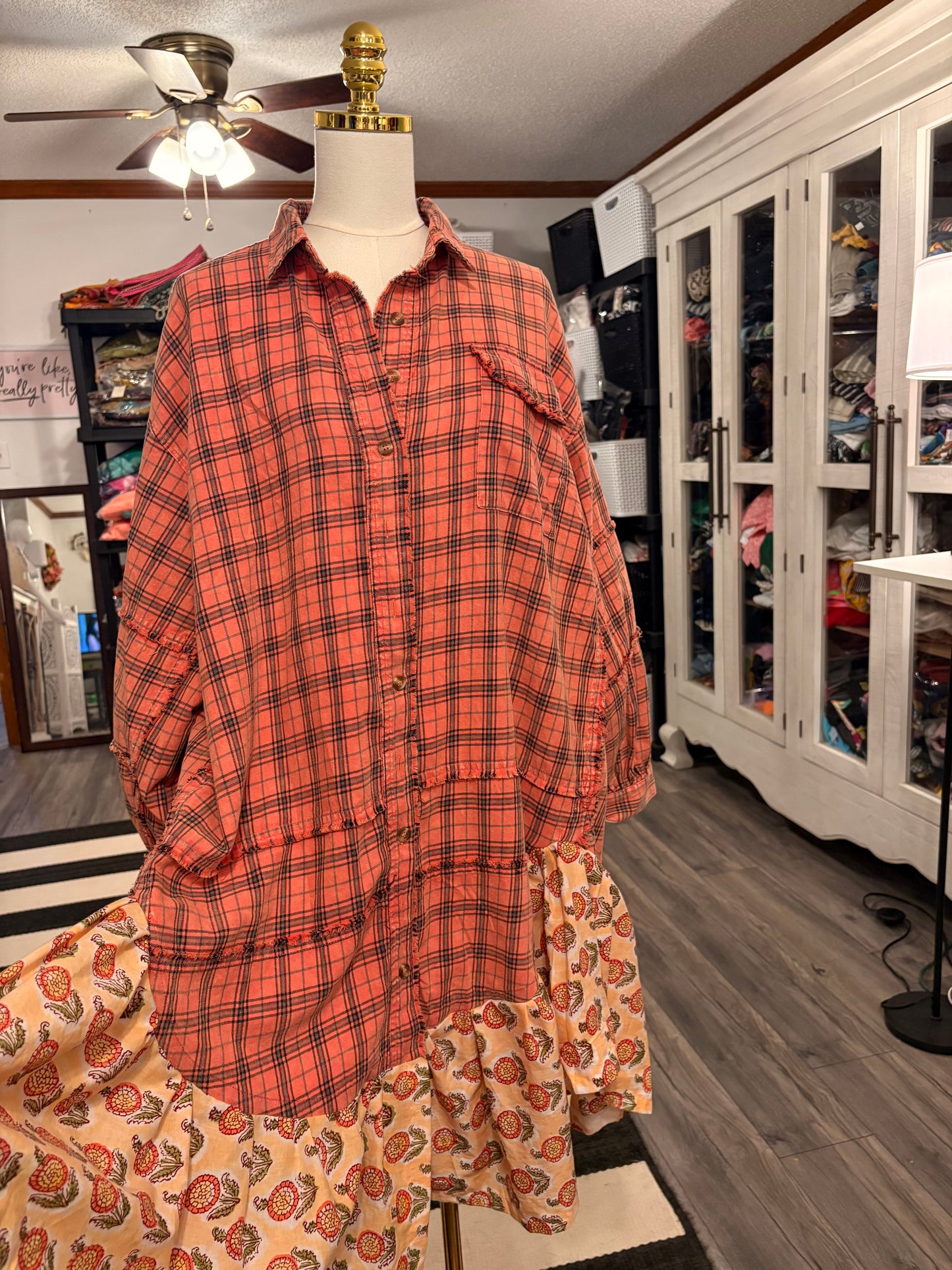 Lillibeth Upcycled Oversized Frayed Flannel Dress One Size Fits a Small to XXL