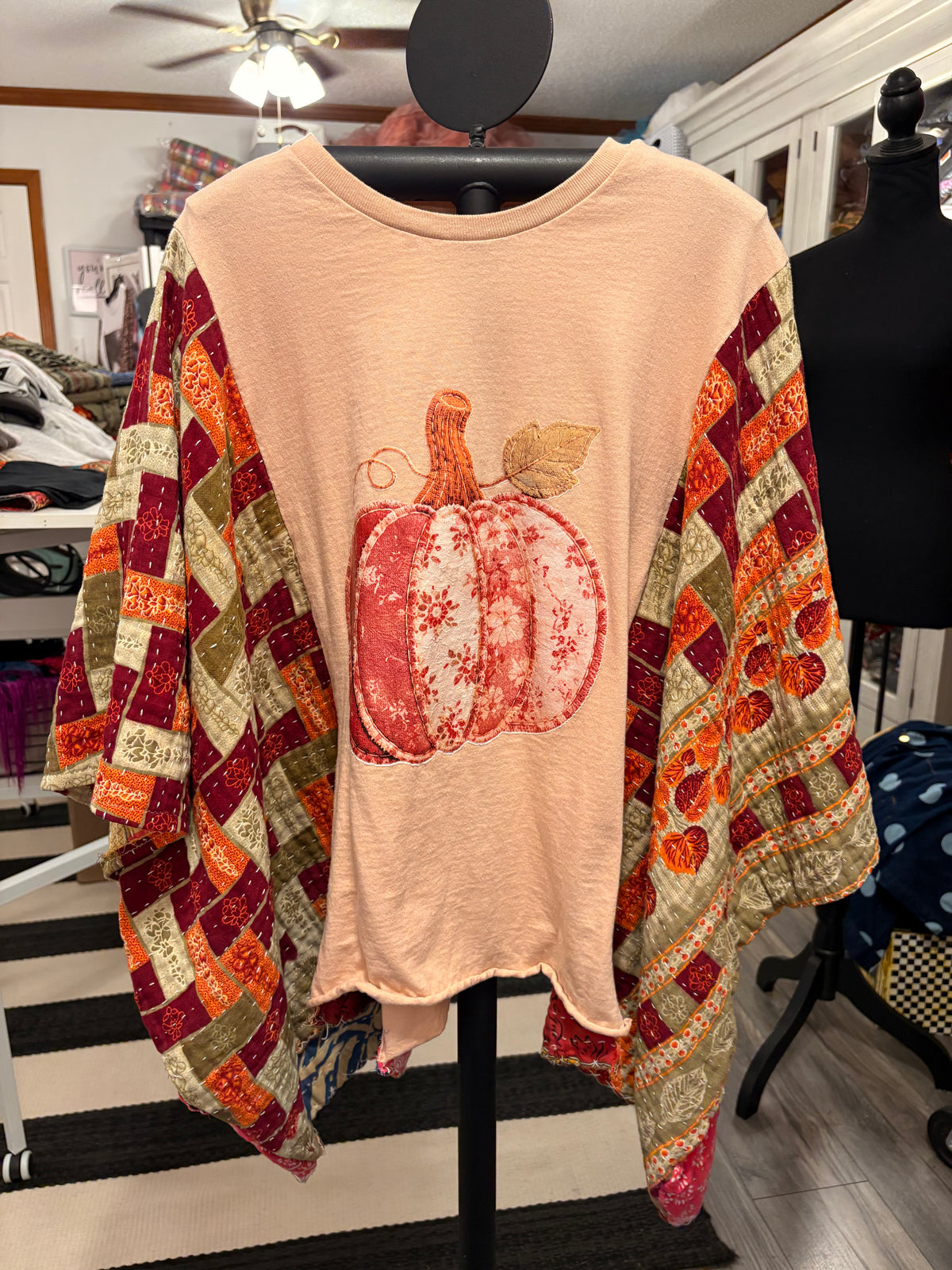 Pretty Pumpkin Vintage Kantha Poncho One Size Fits a Small to XXL