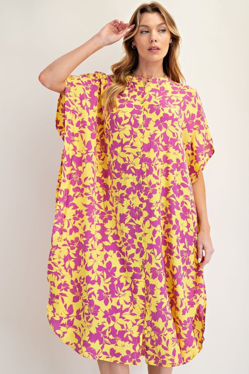 Yellow Peach Blossom Shirt Dress