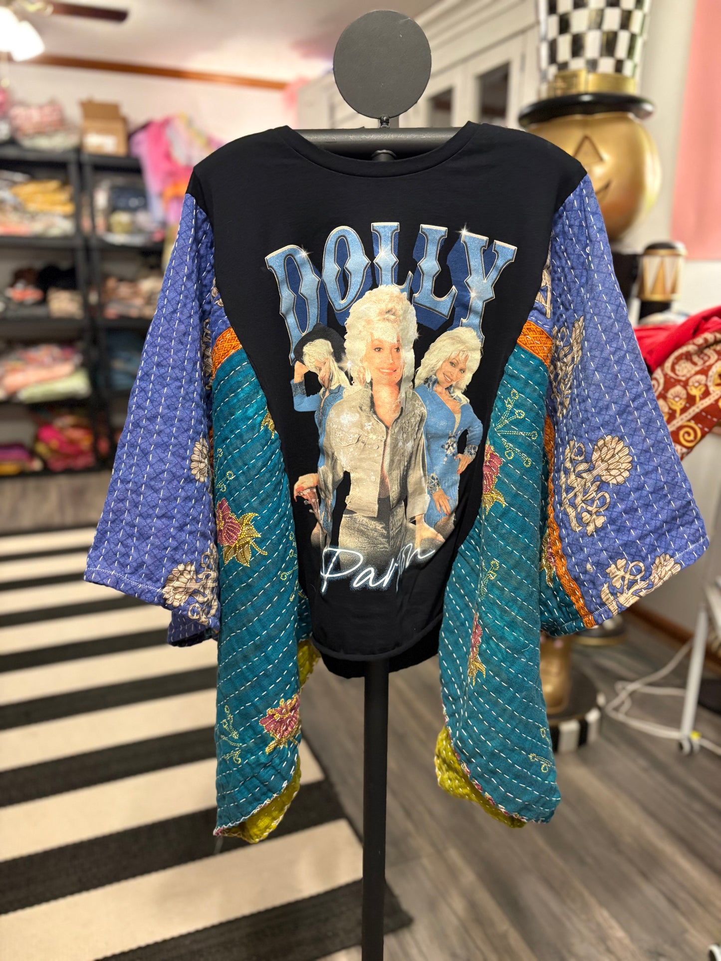 Dolly Upcycled Vintage Kantha Poncho Tee Fits A Size Small to XXL