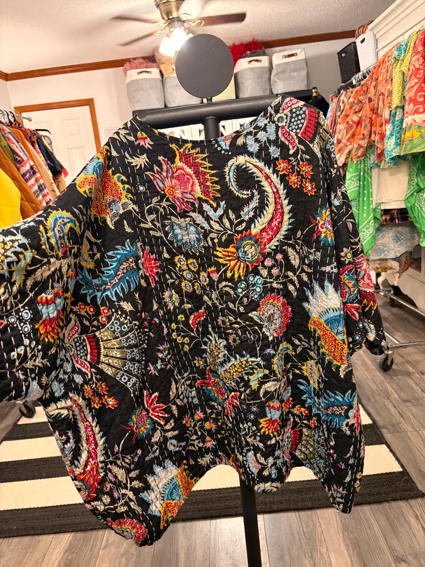 Monica Midnight Paisley Kantha Top One Size Fits Small to 3X