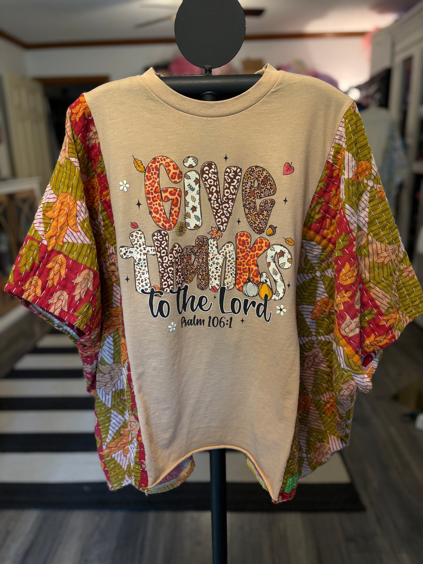 Give Thanks Upcycled Vintage Kantha Poncho Tee Fits A Size Small to  XXL