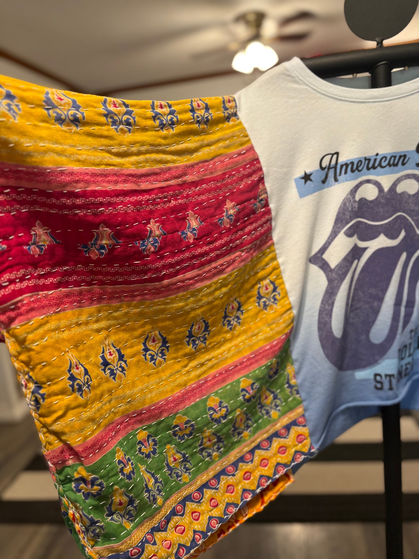 1965 Stones Tour Upcycled Vintage Kantha Poncho Tee Fits A Size Small to XXL