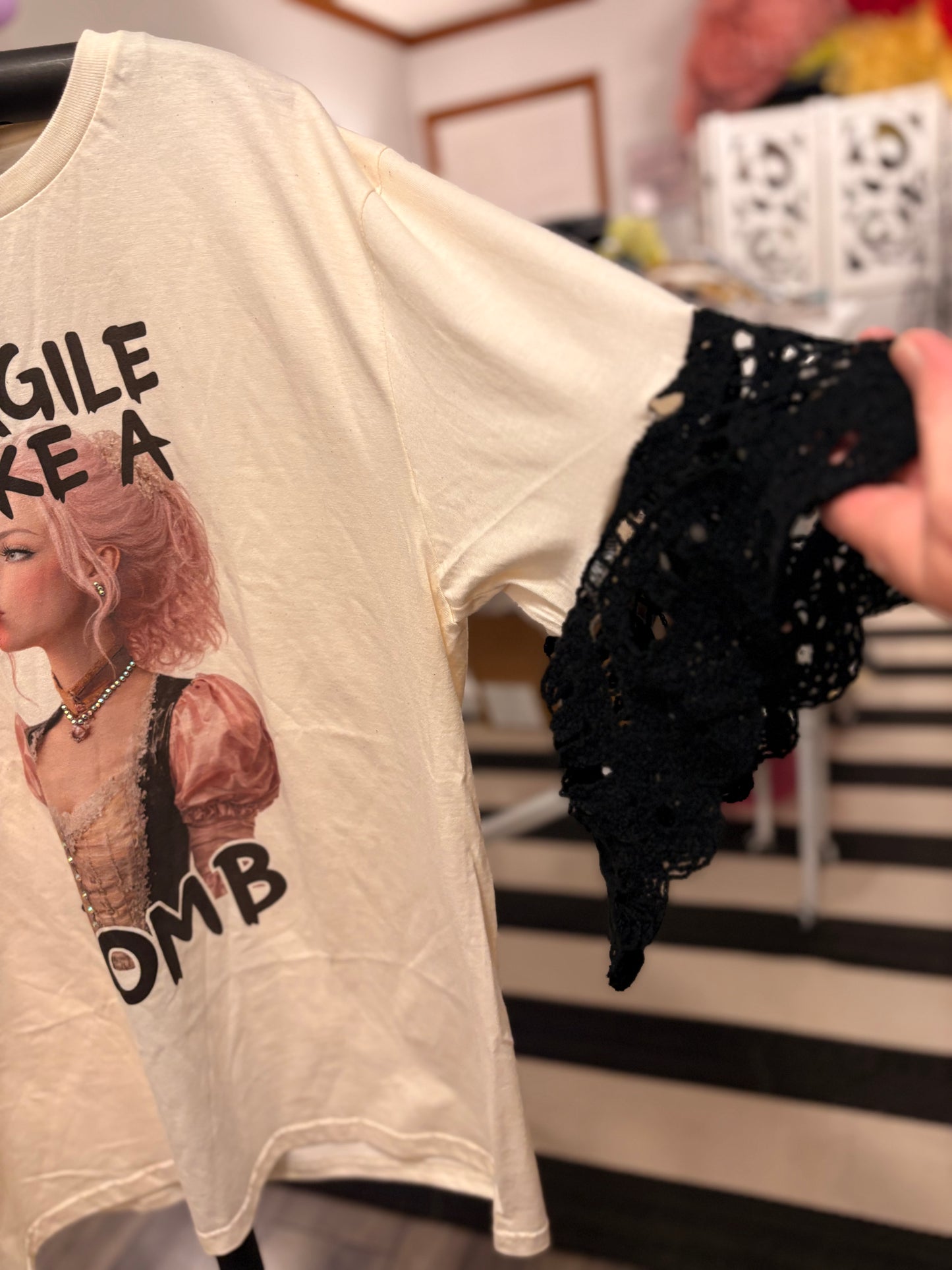 Fragile Glam Crochet Sleeve Tee One Size Fits a Small to Large