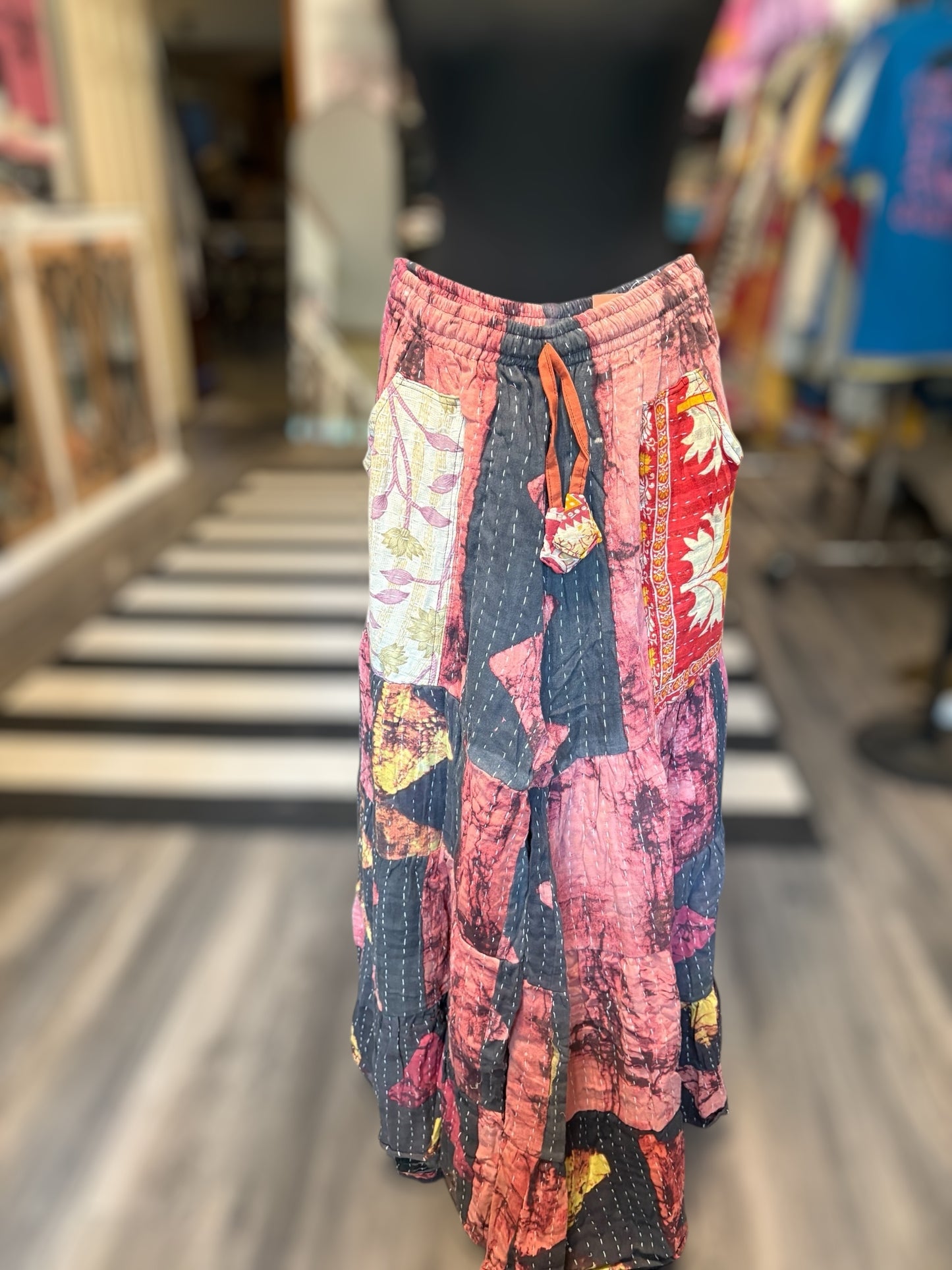 Alexis Kantha Flowy Tiered Reversible Palazzo Pant with Pockets: One Size Fits Size 6-16