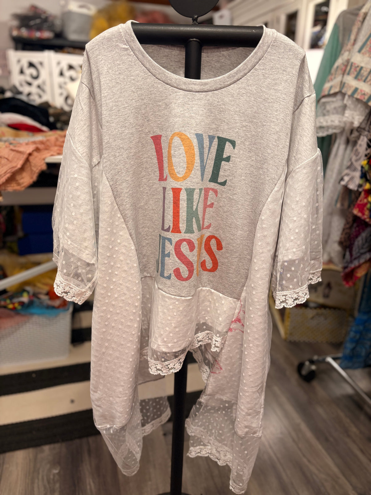 Love Like Jesus Lace Sweatshirt Tee One Size Fits a Small to 3X