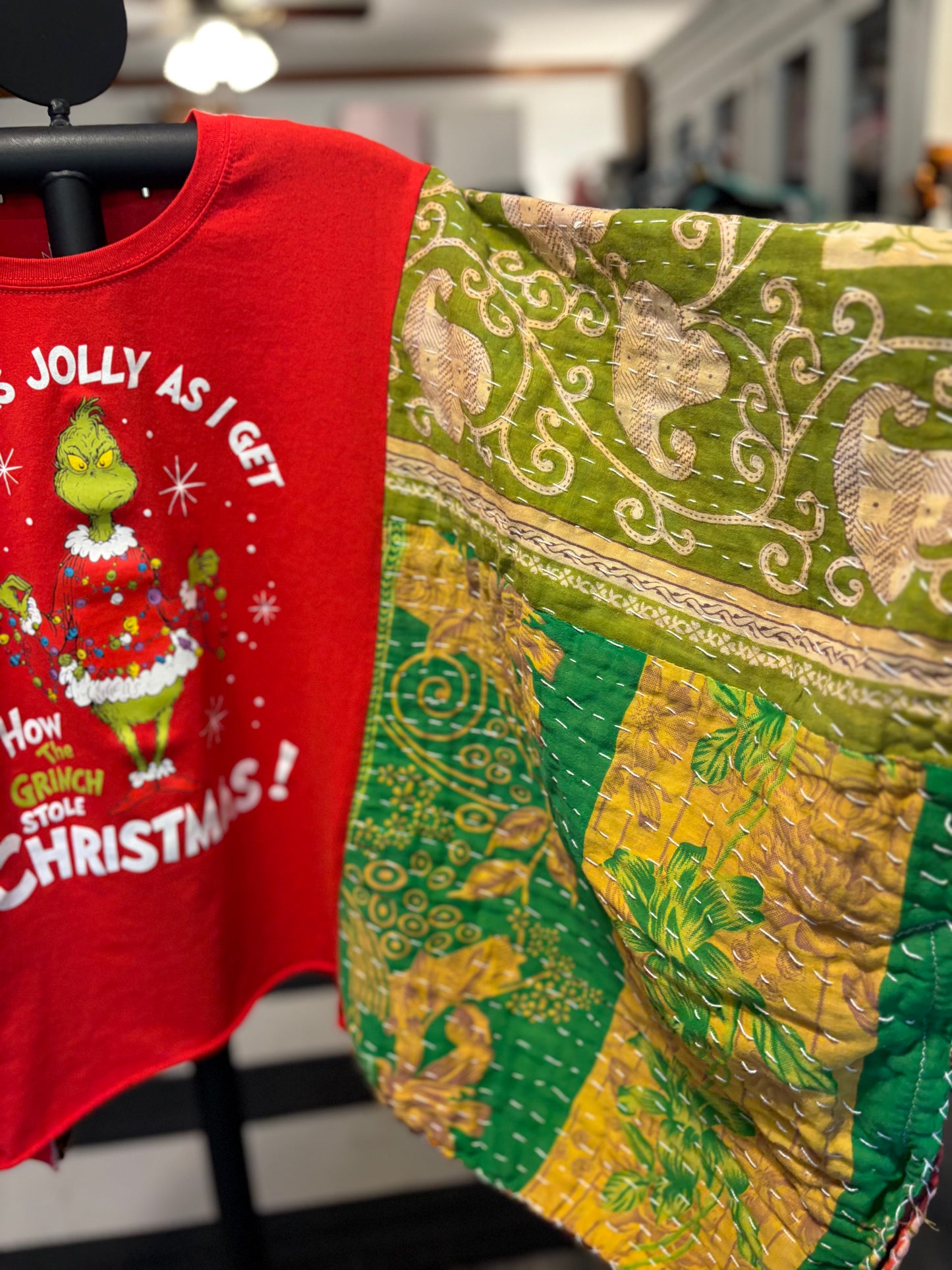 Jolly As I Get Vintage Kantha Poncho Tee Fits A Size Small to XL