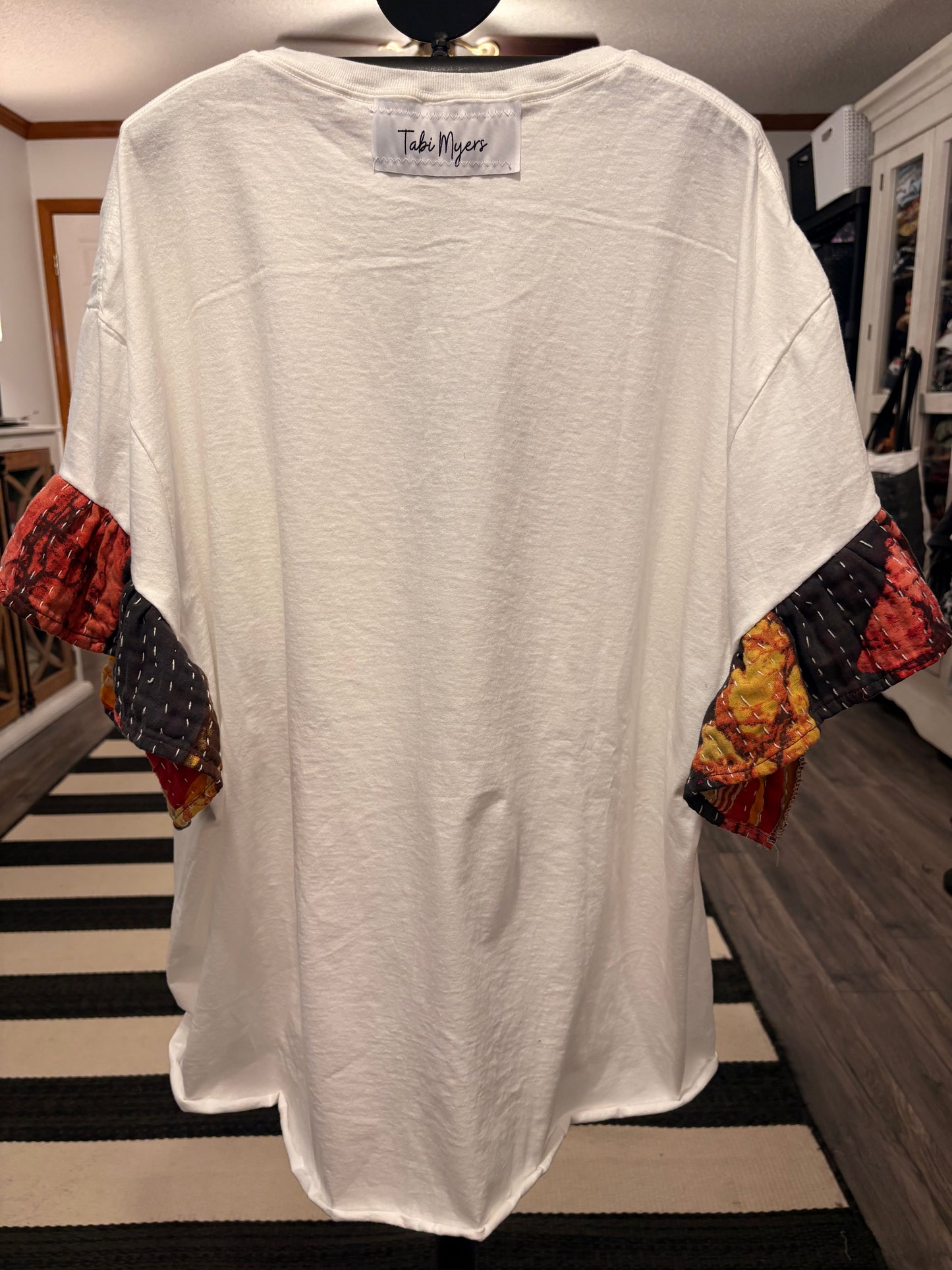 Pink Kantha Ruffle Sleeve Tee Fits a Small to 2X
