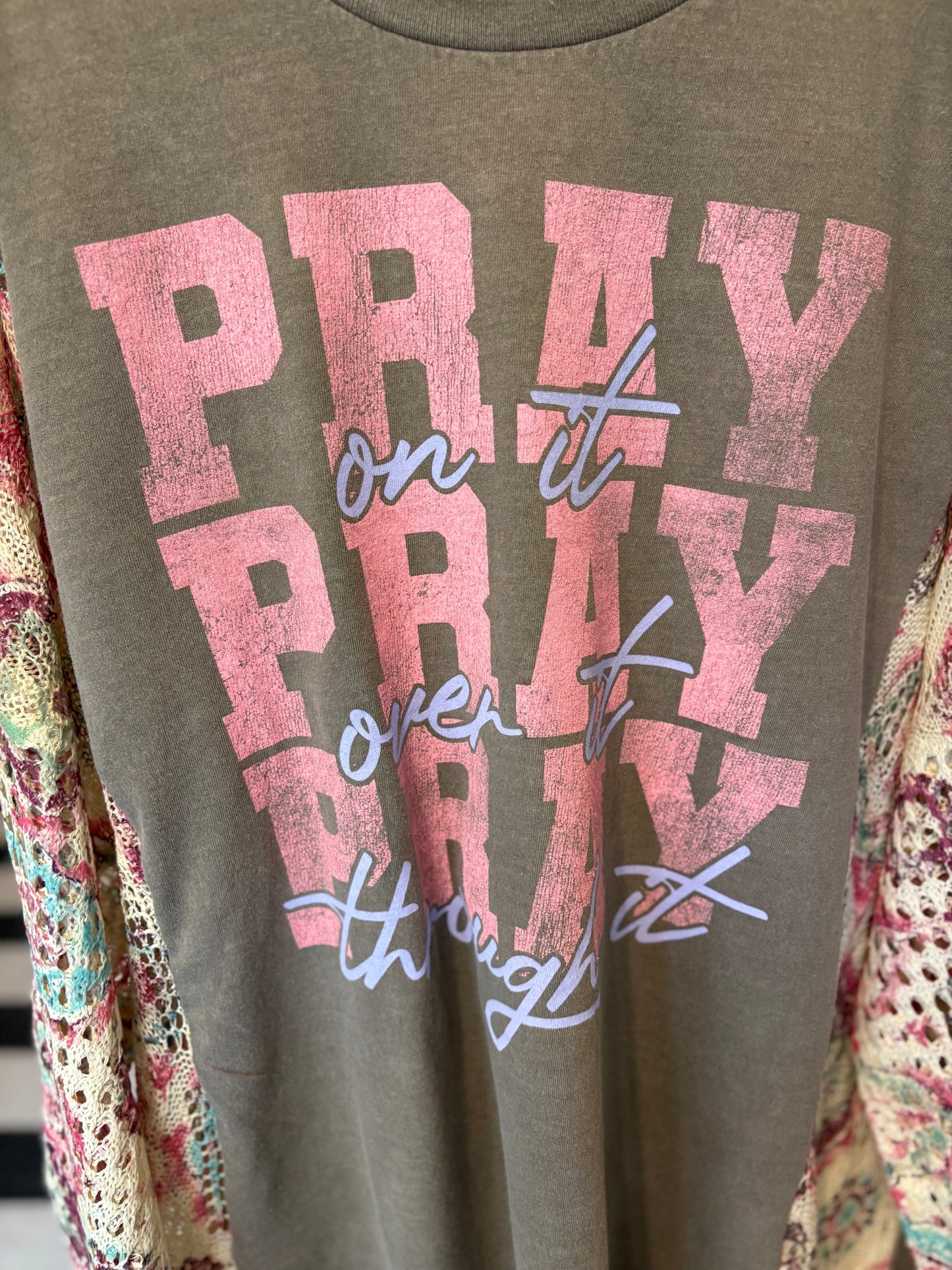 Pray Upcycled Drop-Sleeve Crochet Sweater One Size Fits a Small to 3X