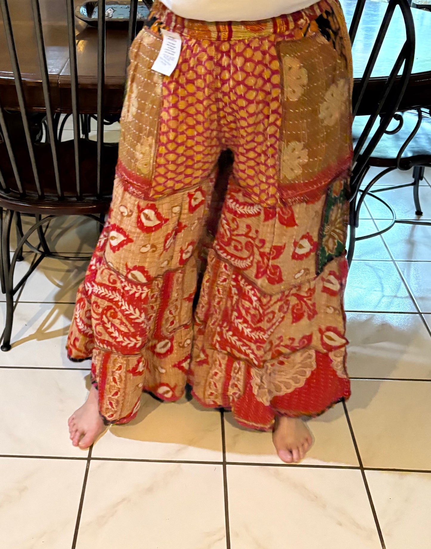 Kantha Flowy Tiered Reversible Palazzo Pant with Pockets: One Size Fits Size 6-16