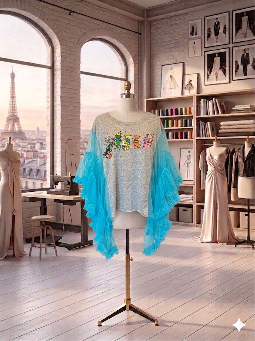Grateful Dead Upcycled Rockstar Poncho One Size Fits a Small to XL