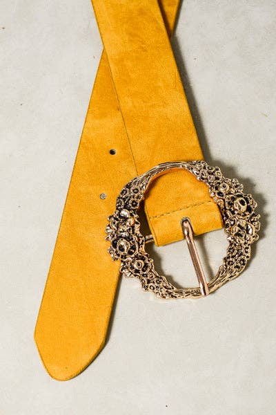 FLORAL ETCHED BUCKLE BELTS | 40BT600: MUSTARD