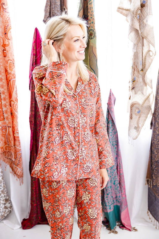 Block Print Loverly Pajama Set - Pants: XL