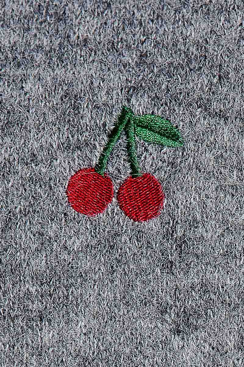 Vintage Cherry Embroidered Crew Neck Knit Oversize Sweater: GREY / OS