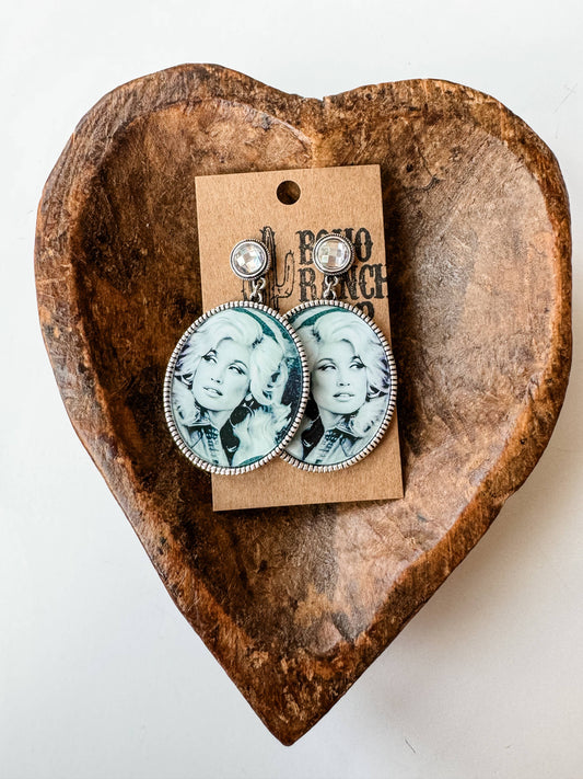 Western Queen Dolly Printed Dangle Earrings: CLEAR