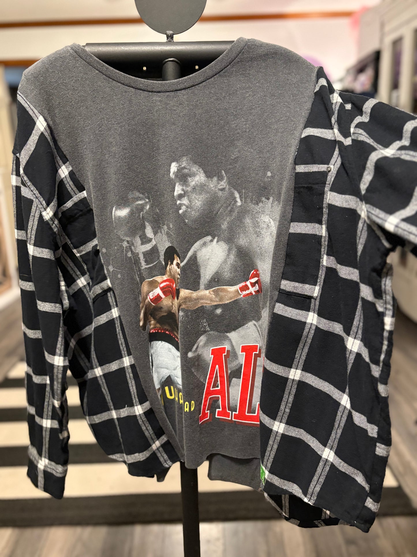 Muhammad Ali Upcycled Drop-Sleeve Tee Flannel One Size Fits a Large to XXL