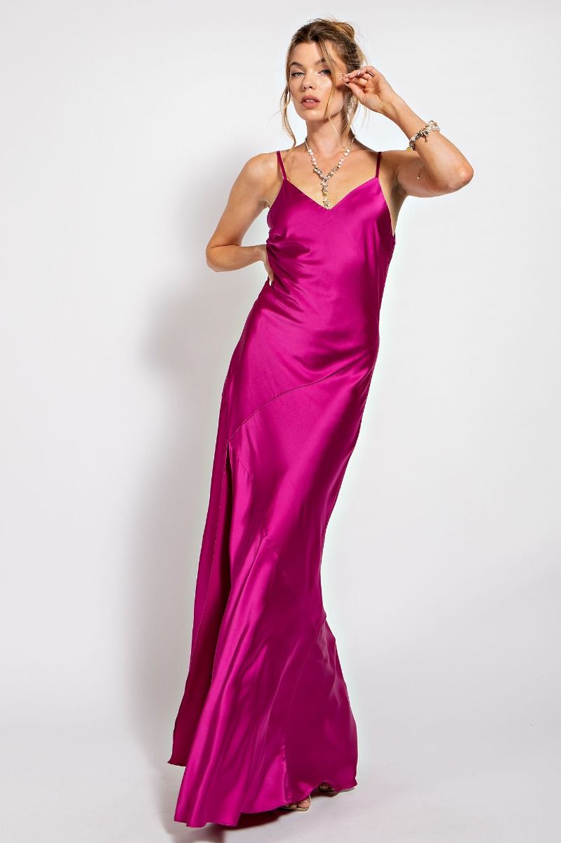 Fuchsia Satin Cami Dress