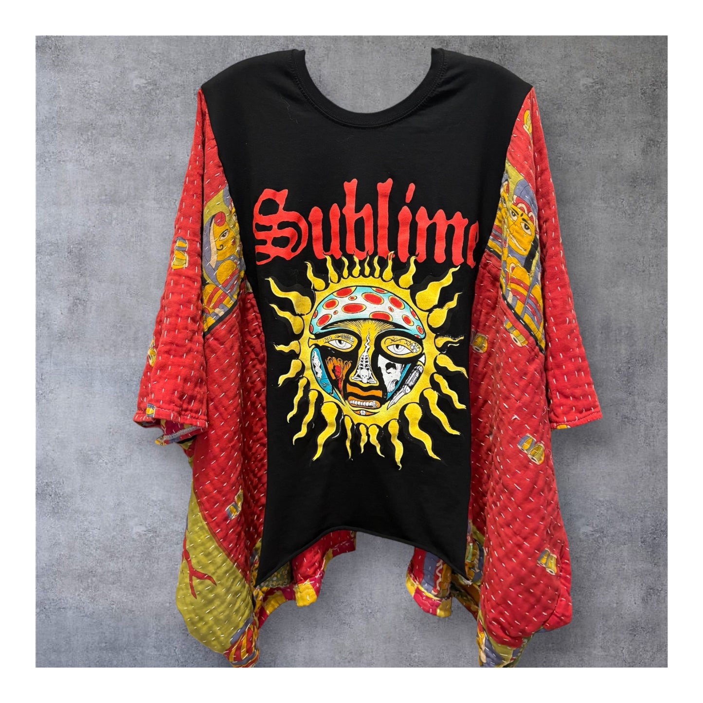 What I Got Upcycled Vintage Kantha Quilt Poncho Tee One Size Fits a Large to 3X