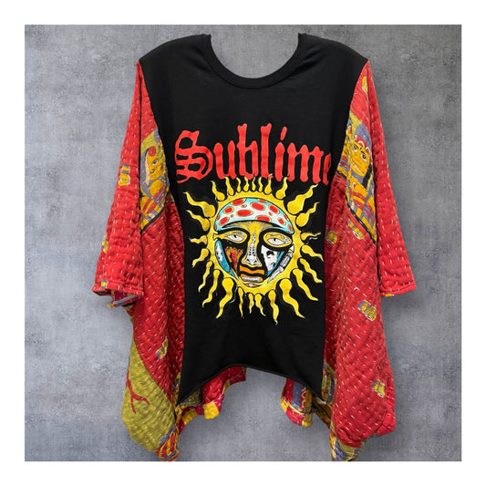 What I Got Upcycled Vintage Kantha Quilt Poncho Tee One Size Fits a Large to 3X