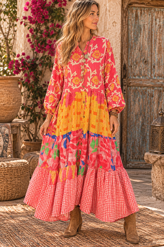 Lisa Vintage Kantha Duster Maxi Dress One Size Fits Small to 3X 2-22