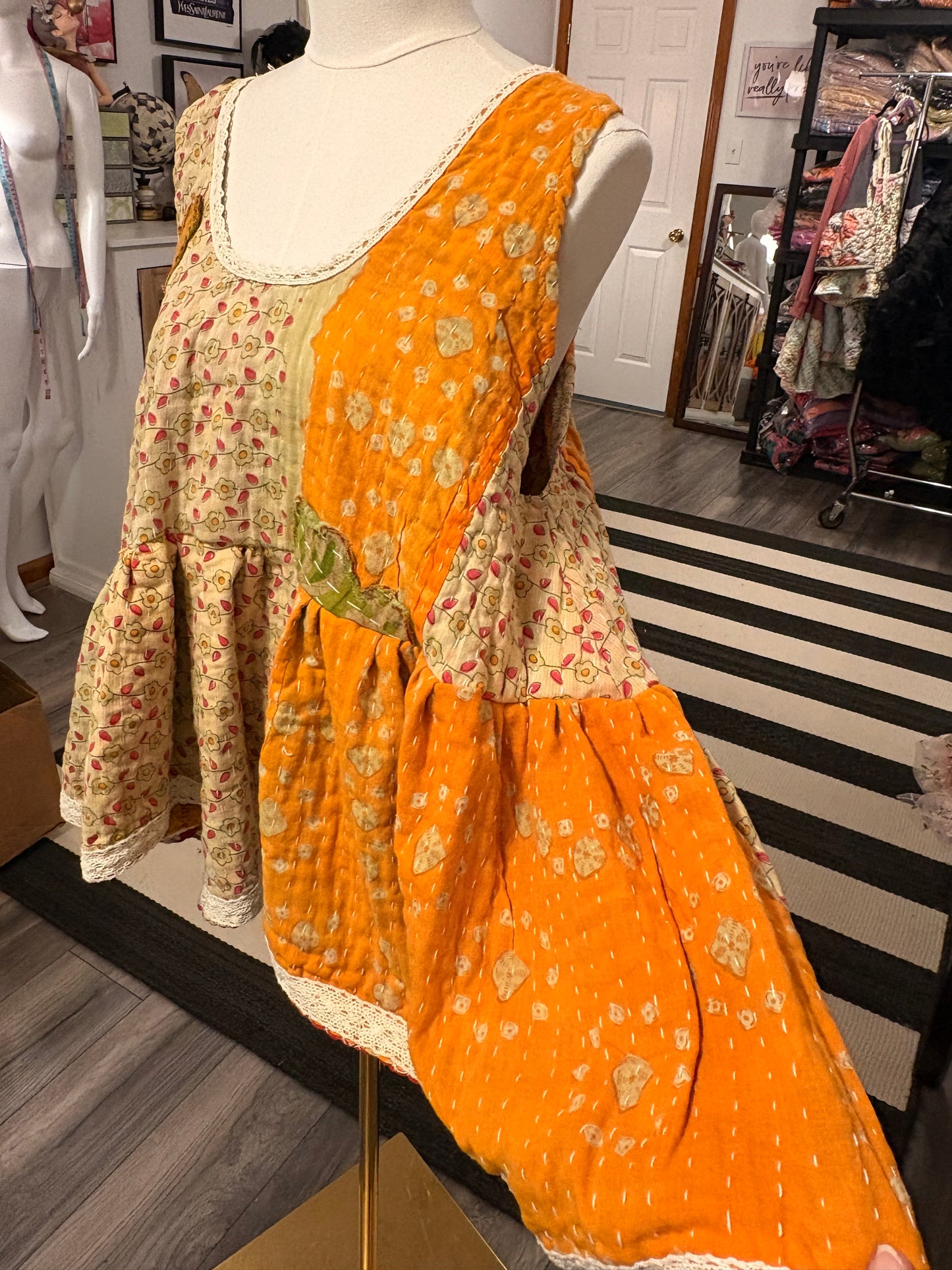 Van Gogh Upcycled Vintage Kantha Quilt ART Tank One Size Fits A Small to XXL Oversized