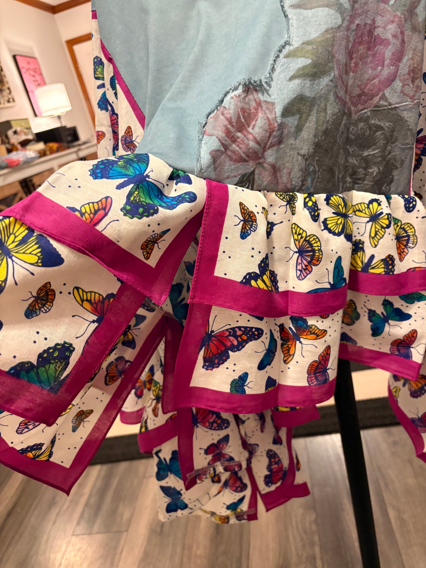 Butterflies and Flowers Bandana Ruffled Poncho One Size Fits a Small to XXL